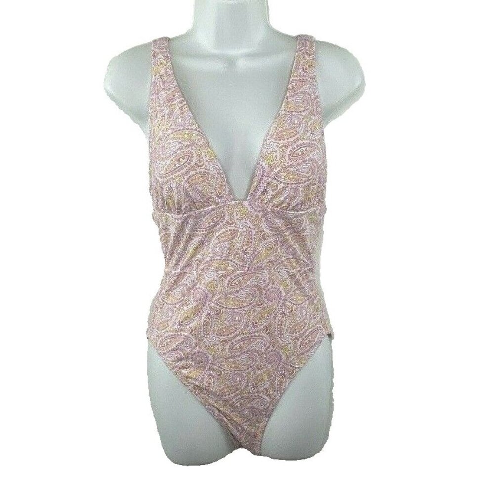 J.Crew $128 Eco Plunge V-Neck One Piece Swimsuit Beach Paisley Size 16 AX937 - Picture 3 of 6